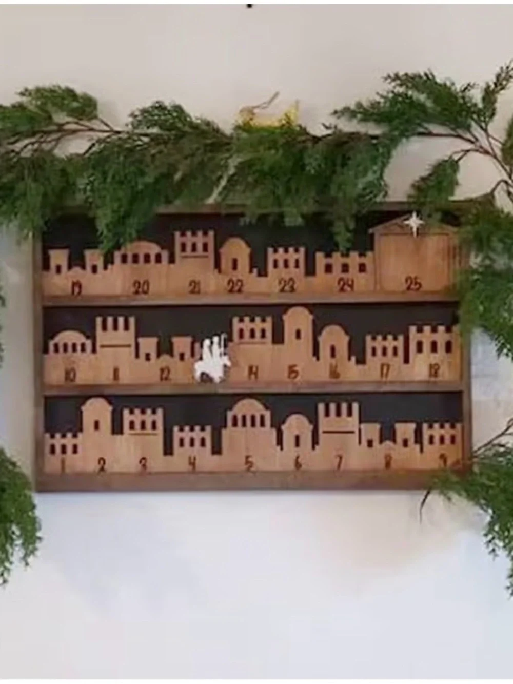 New 2026 Wooden Advent Countdown City Wall Decor - Natural Wood Jesus Christian